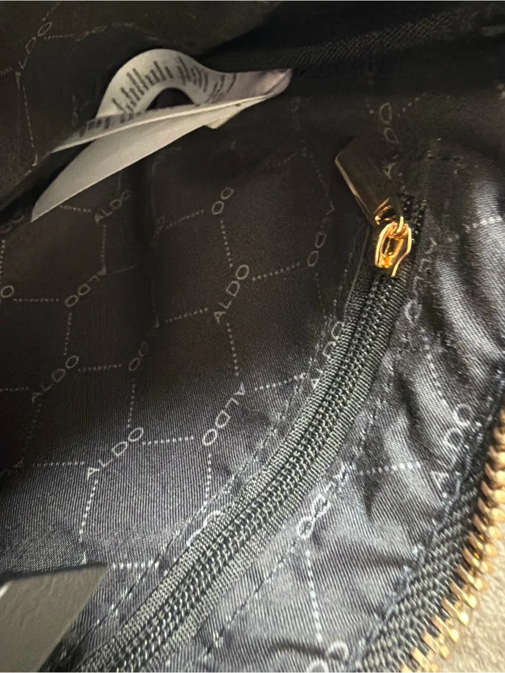 Aldo Black Embossed Leather Wristlet Clutch with Gold Hardware
